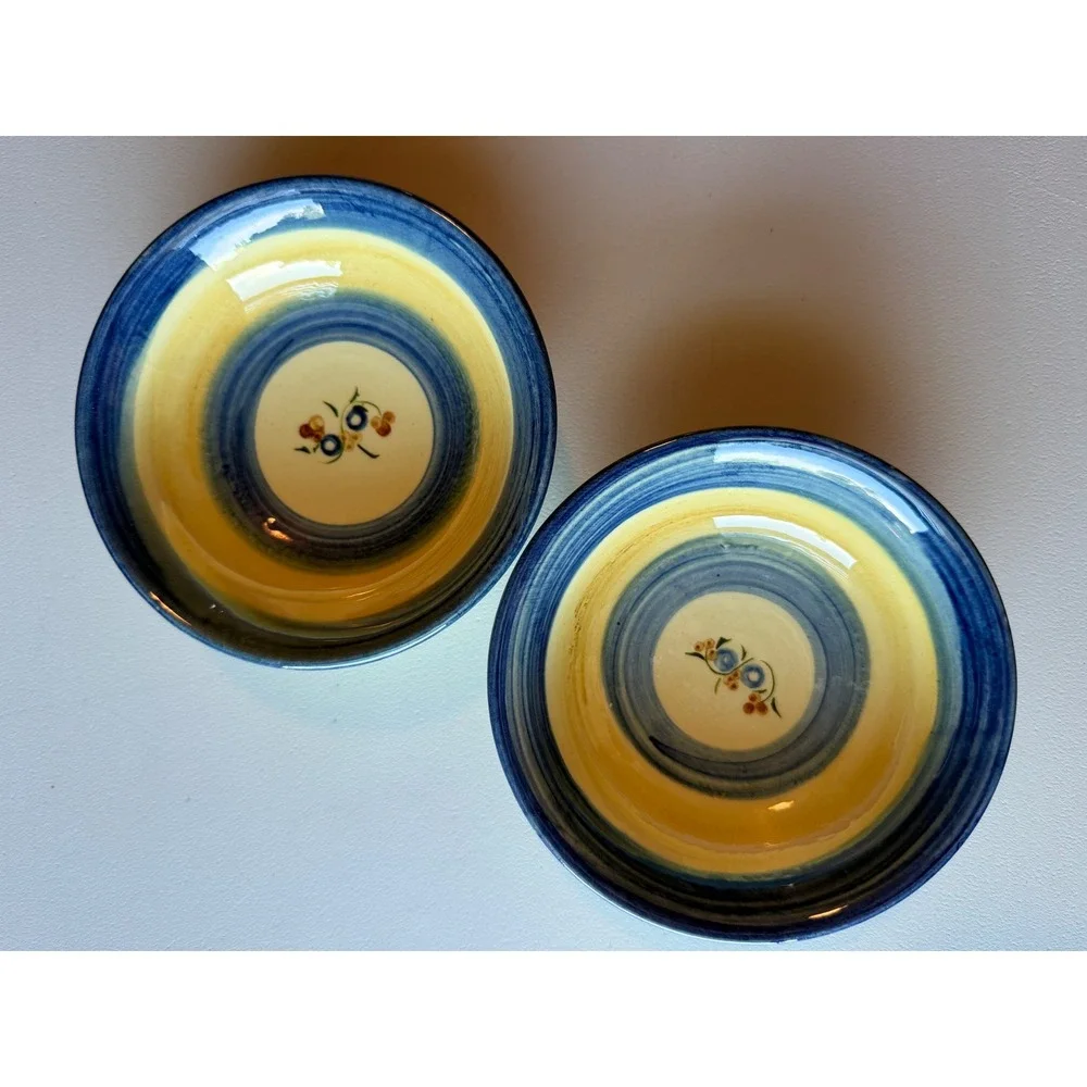VTG Lou Pignatier Handmade Glazed Ceramic Pottery Mini Bowl x2 Made in France 5